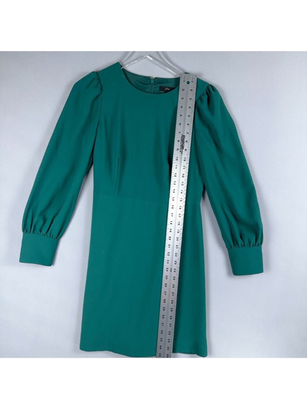 J.Crew Dress Size 4 Sheath Green Midi Long Sleeve Cuffed Button Sleeves Back Zip - Picture 10 of 14